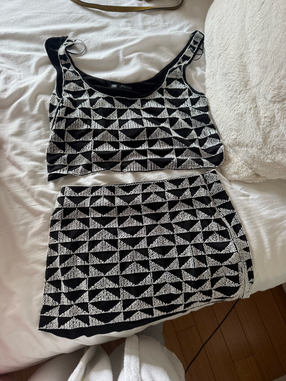 Zara Black and White Beaded skirt and tank set